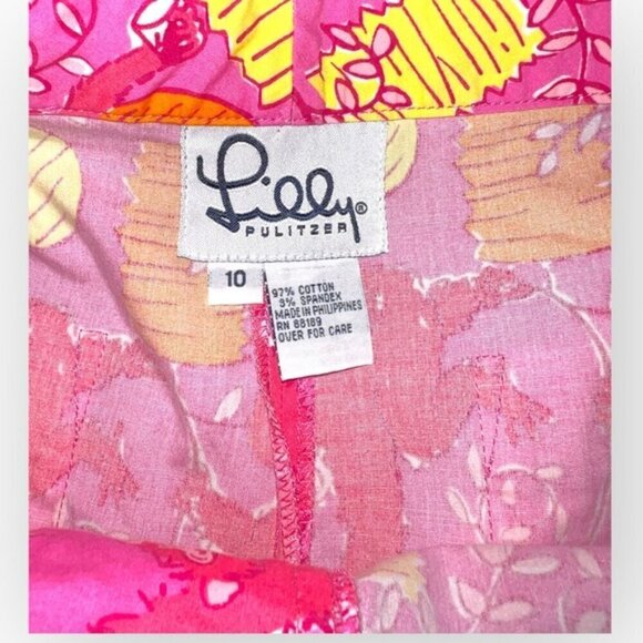 VINTAGE Lilly Pulitzer Pink Yellow fun monkey Print Pants size 10 cropped cotton - Picture 3 of 3
